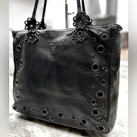 Prada Authentic Smooth Soft Leather Tote Bag with Grommets - Picture 3 of 13